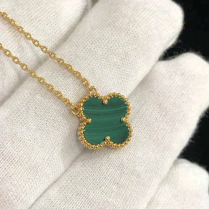 [Amore Jewelry]CLOVER 15MM MALACHITE SINGLE FLOWER  NECKLACE