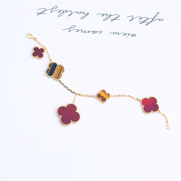 [Amore Jewelry]CLOVER BRACELET 5 MOTIFS CARNELIAN TIGER EYE