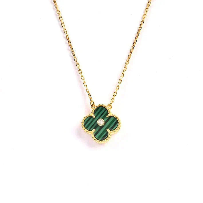 [Amore Jewelry]CLOVER 15MM DIAMOND TURQUOISE NECKLACE
