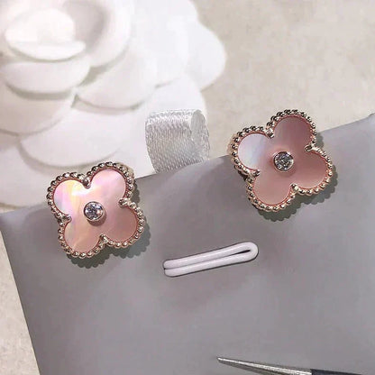 [Amore Jewelry]CLOVER MEDIUM 1 MOTIFS  PINK MOP DIAMOND EARRINGS
