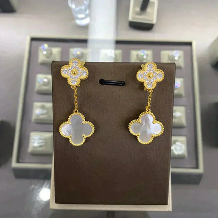 [Amore Jewelry]CLOVER  2 MOTIFS  DIAMOND  EARRINGS (MULTIPLE CHOICESç´