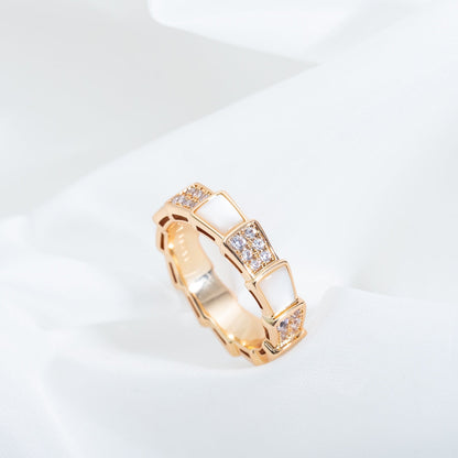 [Amore Jewelry]SERPENTI RING PINK GOLD MOP DIAMOND PAVED 4MM
