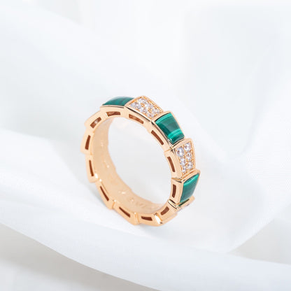 [Amore Jewelry]SERPENTI RING PINK GOLD MALACHITE DIAMOND PAVED 4MM