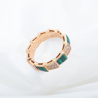 [Amore Jewelry]SERPENTI RING PINK GOLD MALACHITE DIAMOND PAVED 4MM