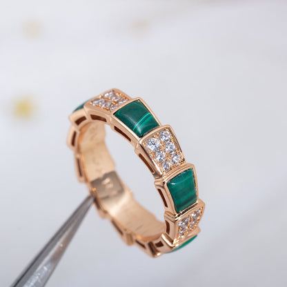 [Amore Jewelry]SERPENTI RING PINK GOLD MALACHITE DIAMOND PAVED 4MM