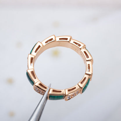 [Amore Jewelry]SERPENTI RING PINK GOLD MALACHITE DIAMOND PAVED 4MM