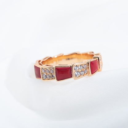 [Amore Jewelry]SERPENTI RING PINK GOLD CARNELIAN DIAMOND PAVED 4MM