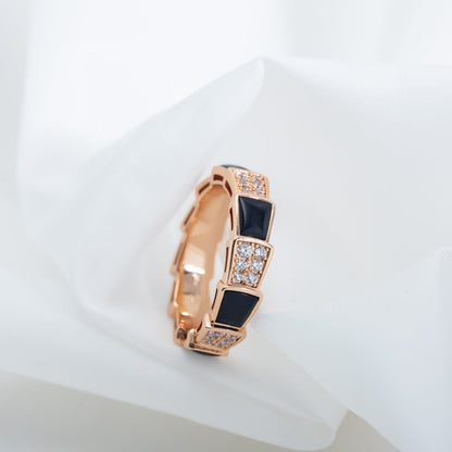 [Amore Jewelry]SERPENTI RING PINK GOLD BLACK MOP DIAMOND PAVED 4MM