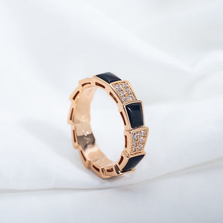 [Amore Jewelry]SERPENTI RING PINK GOLD BLACK MOP DIAMOND PAVED 4MM