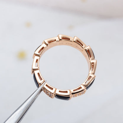 [Amore Jewelry]SERPENTI RING PINK GOLD BLACK MOP DIAMOND PAVED 4MM