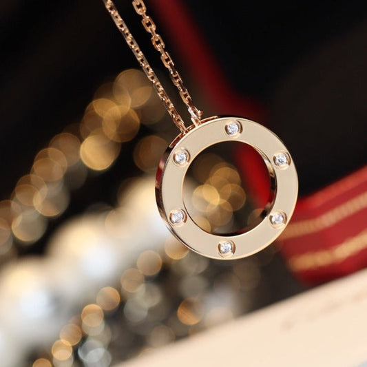 [Amore Jewelry]LOVE NECKLACE 16MM 6 DIAMONDS PINK GOLD