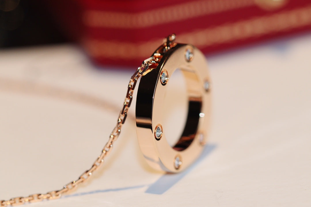 [Amore Jewelry]LOVE NECKLACE 16MM 6 DIAMONDS PINK GOLD