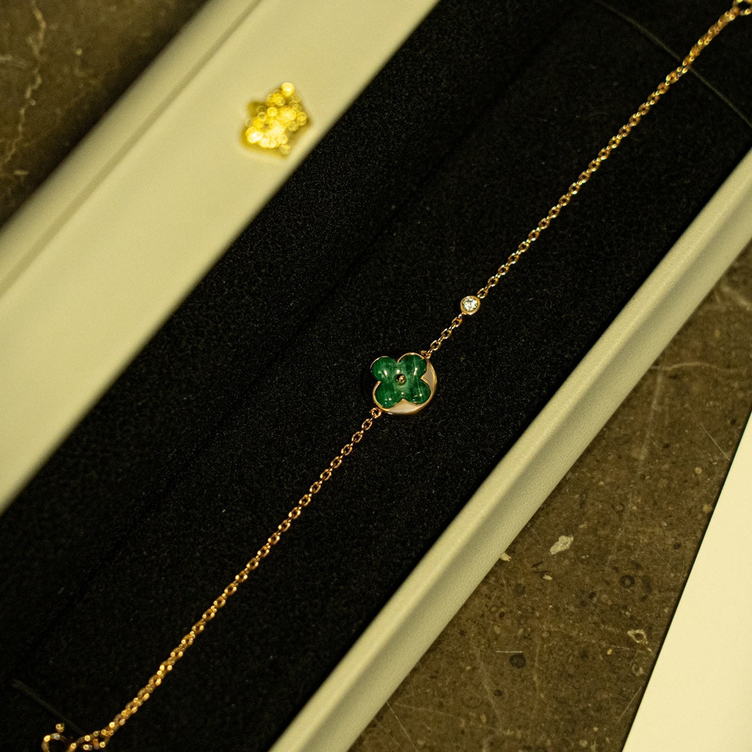 [Amore Jewelry]SUN MALACHITE 1 DIAMOND PINK GOLD BRACELET