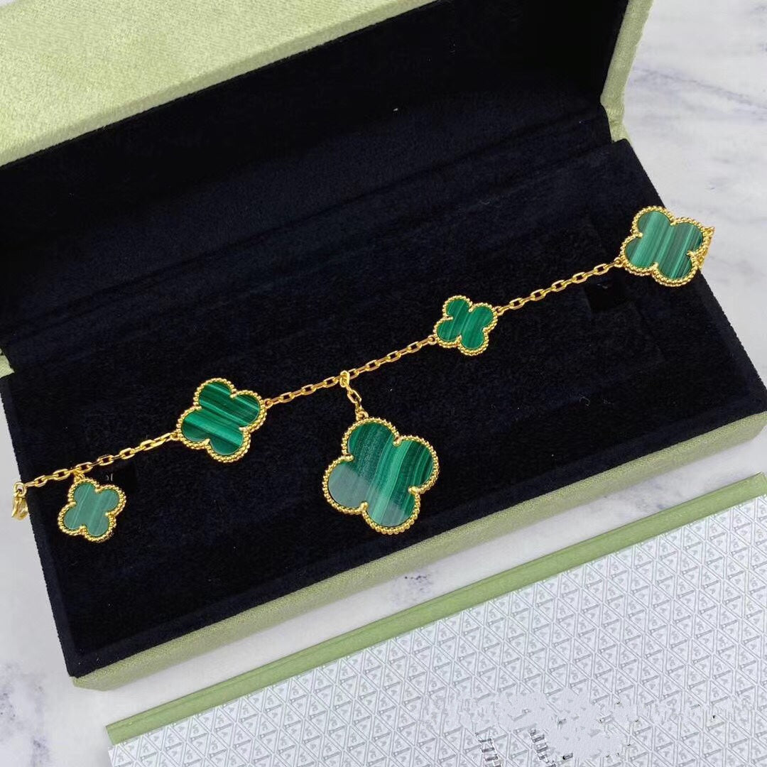 [Amore Jewelry]MAGIC CLOVER MALACHITE GOLD BRACELET 5 MOTIFS