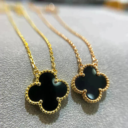 [Amore Jewelry]CLOVER 15MM BLACK ONYX SINGLE FLOWER NECKLACE