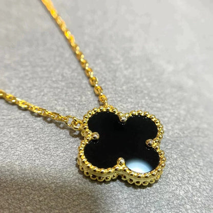 [Amore Jewelry]CLOVER 15MM BLACK ONYX SINGLE FLOWER NECKLACE
