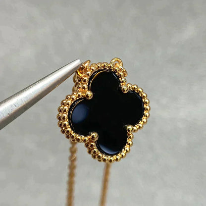 [Amore Jewelry]CLOVER 15MM BLACK ONYX SINGLE FLOWER NECKLACE