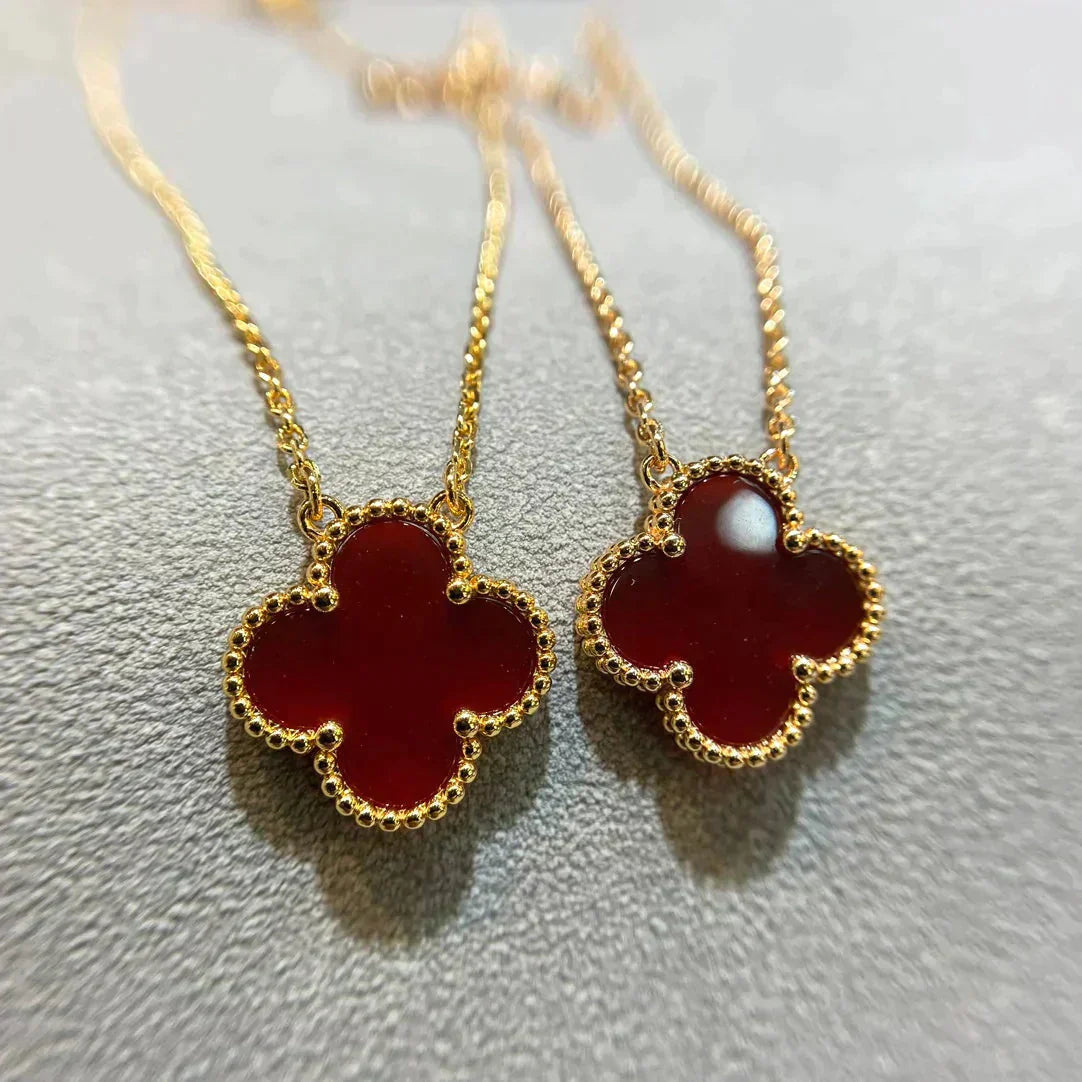 [Amore Jewelry]CLOVER 15MM CARNELIAN SINGLE FLOWER NECKLACE