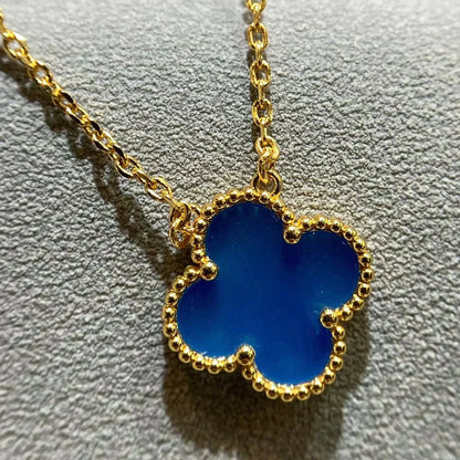 [Amore Jewelry]CLOVER 15MM BLUE AGATE NECKLACE