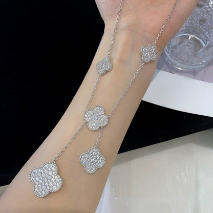 [Amore Jewelry]CLOVER 5 MOTIFS SILVER DIAMONDS NECKLACE