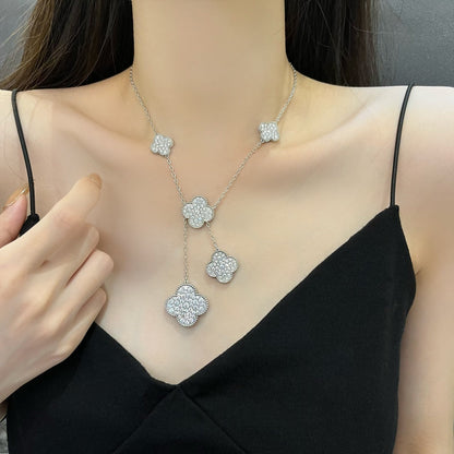 [Amore Jewelry]CLOVER 5 MOTIFS SILVER DIAMONDS NECKLACE