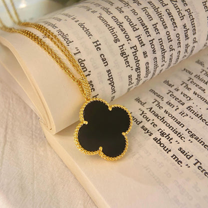 [Amore Jewelry]CLOVER 25MM NECKLACE GOLD ONYX