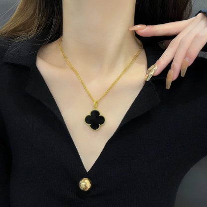 [Amore Jewelry]CLOVER 25MM NECKLACE GOLD ONYX