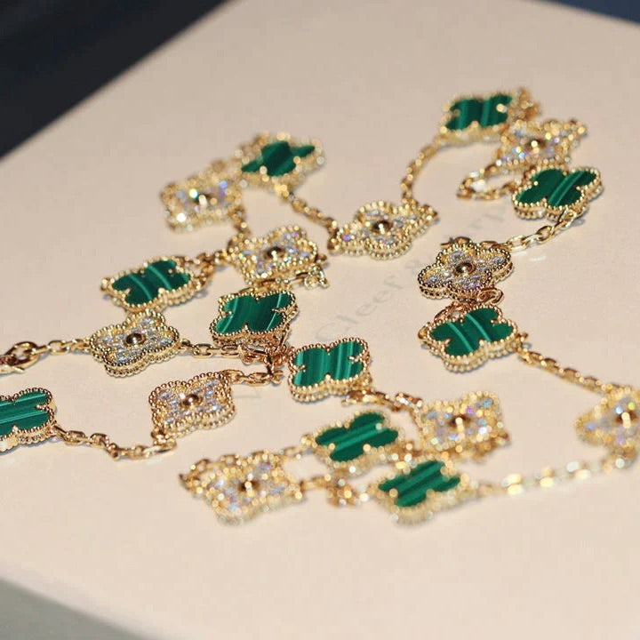 [Amore Jewelry]CLOVER 20 MOTIFS MALACHITE DIAMOND NECKLACE