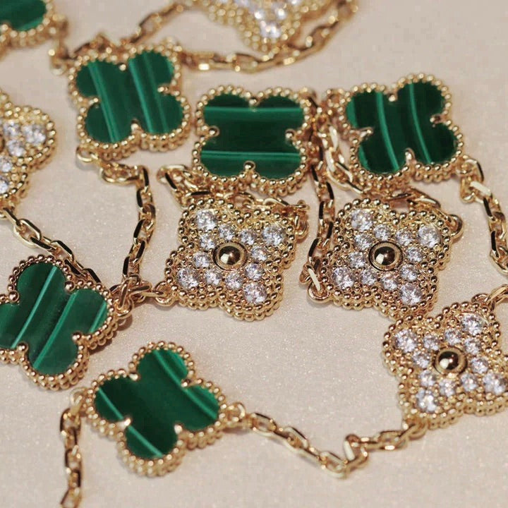 [Amore Jewelry]CLOVER 20 MOTIFS MALACHITE DIAMOND NECKLACE