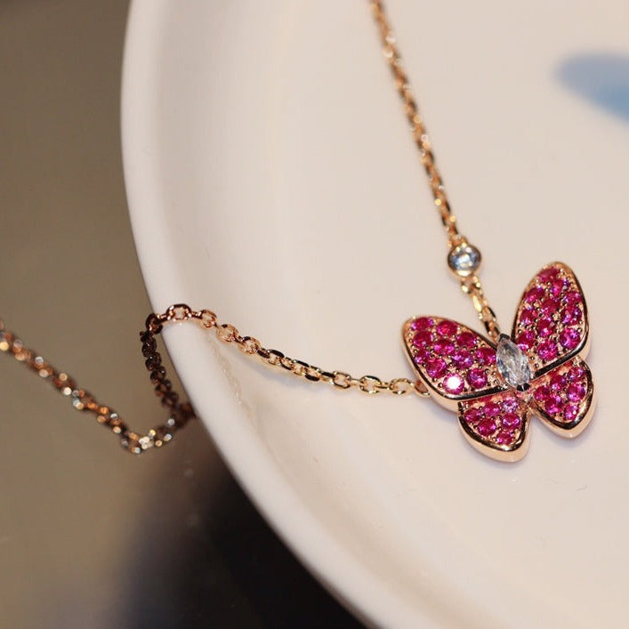 [Amore Jewelry]BUTTERFLY RED DIAMOND ROSE GOLD NECKLACE