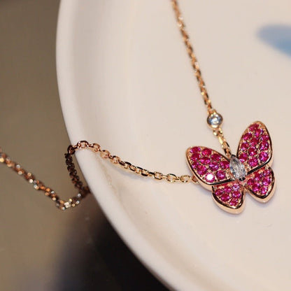[Amore Jewelry]BUTTERFLY RED DIAMOND ROSE GOLD NECKLACE