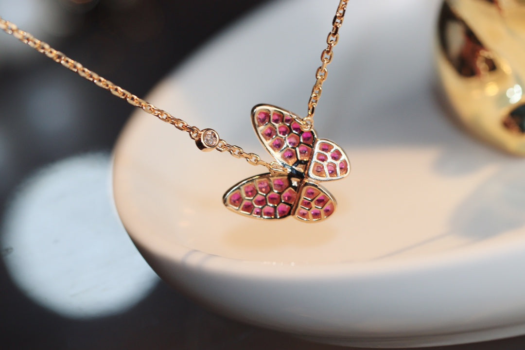 [Amore Jewelry]BUTTERFLY RED DIAMOND ROSE GOLD NECKLACE