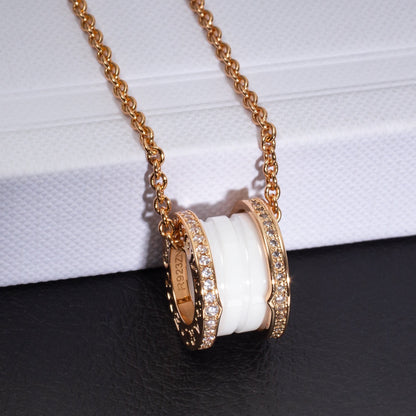 [Amore Jewelry]ZERO 1 WHITE CERAMIC PINK GOLD DIAMOND NECKLACE
