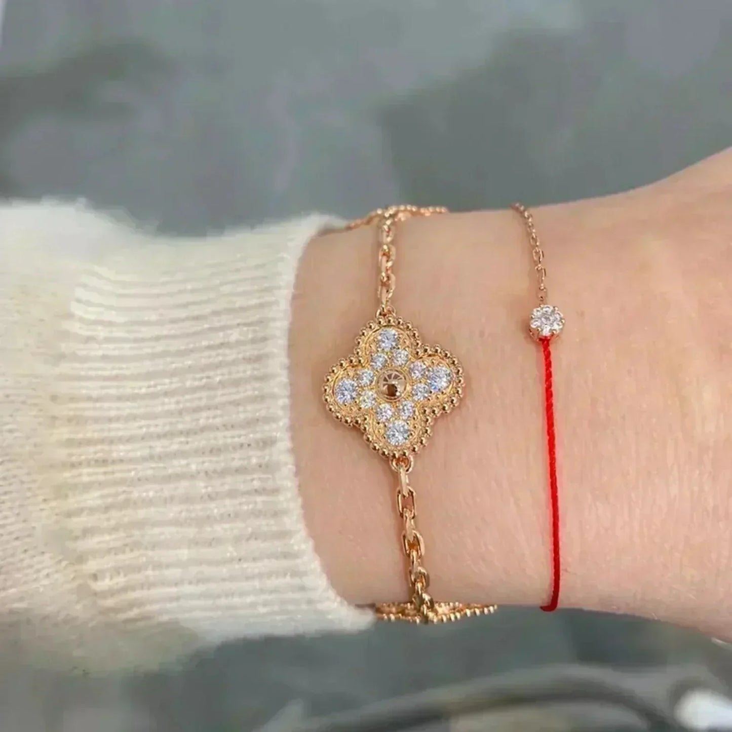 [Amore Jewelry]CLOVER 5 MOTIFS  FULL DIAMOND BRACELET