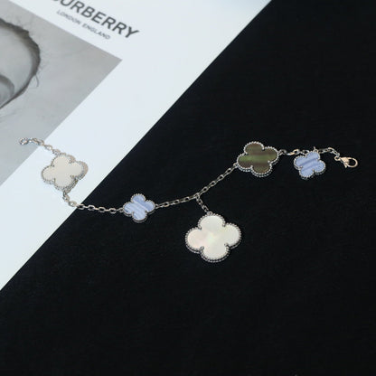 [Amore Jewelry]CLOVER BRACELET 5 MOTIFS MOP CHALCEDONY SILVER