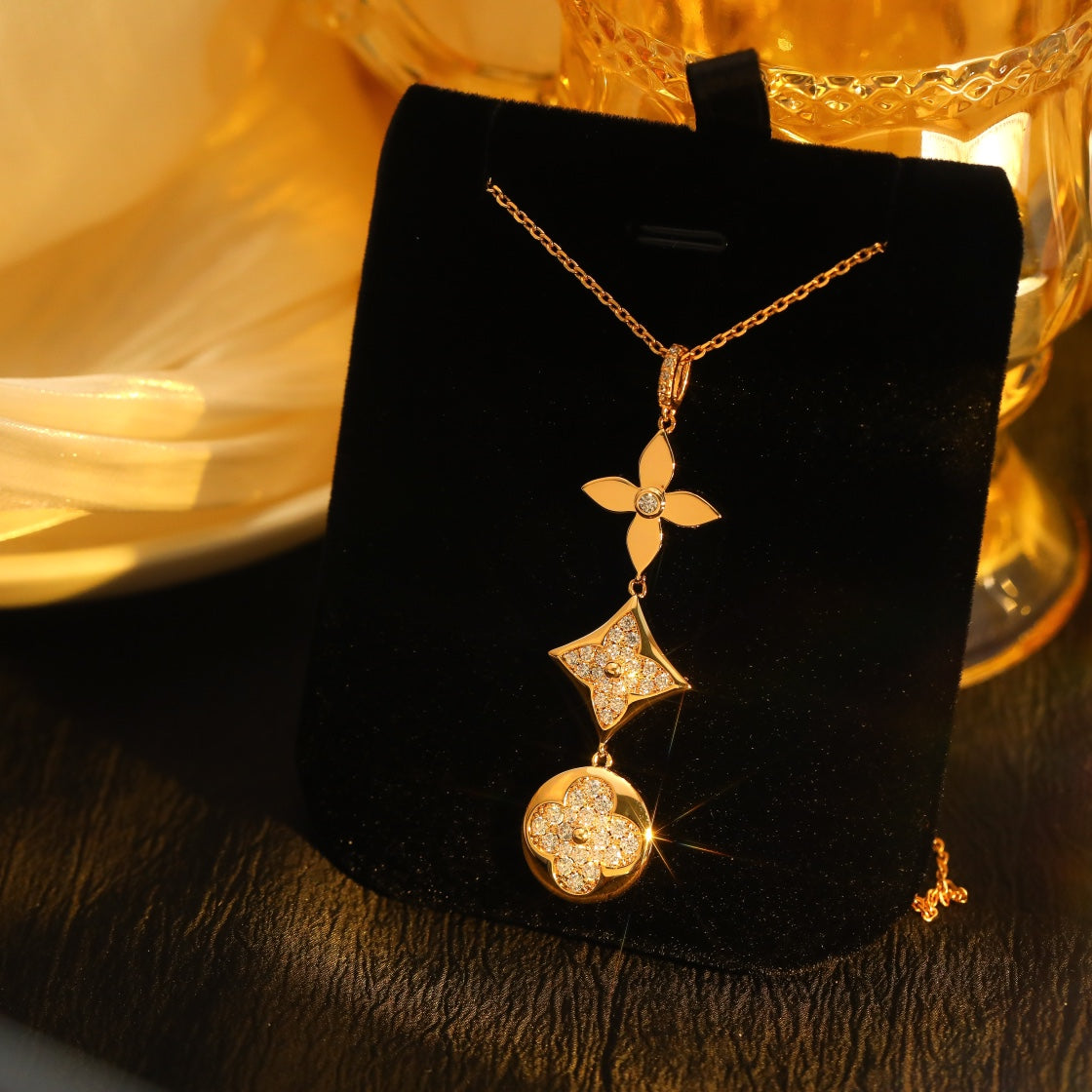 [Amore Jewelry]STAR AND SUN DIAMOND PINK GOLD NECKLACE