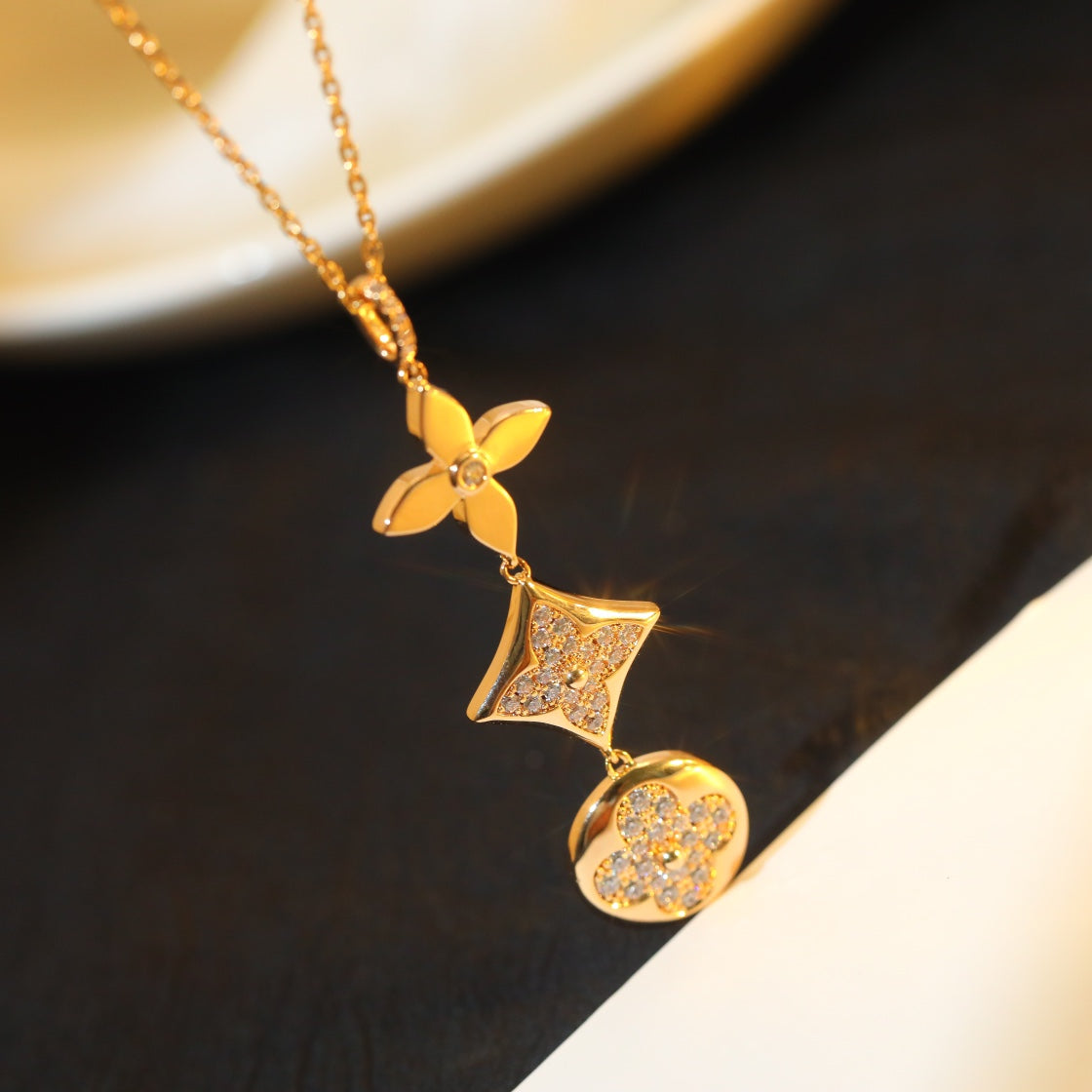 [Amore Jewelry]STAR AND SUN DIAMOND PINK GOLD NECKLACE