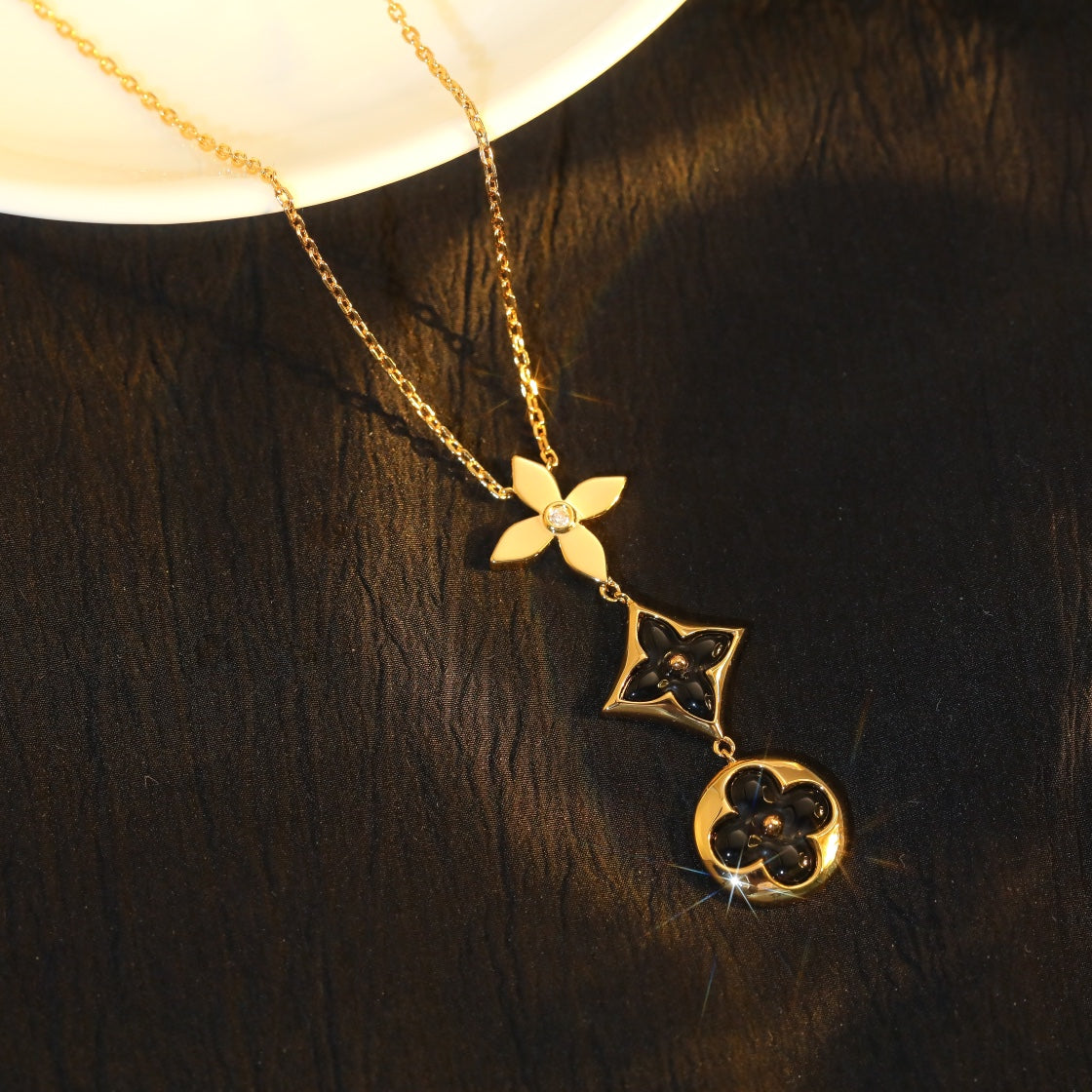 [Amore Jewelry]STAR AND SUN ONYX PINK GOLD NECKLACE