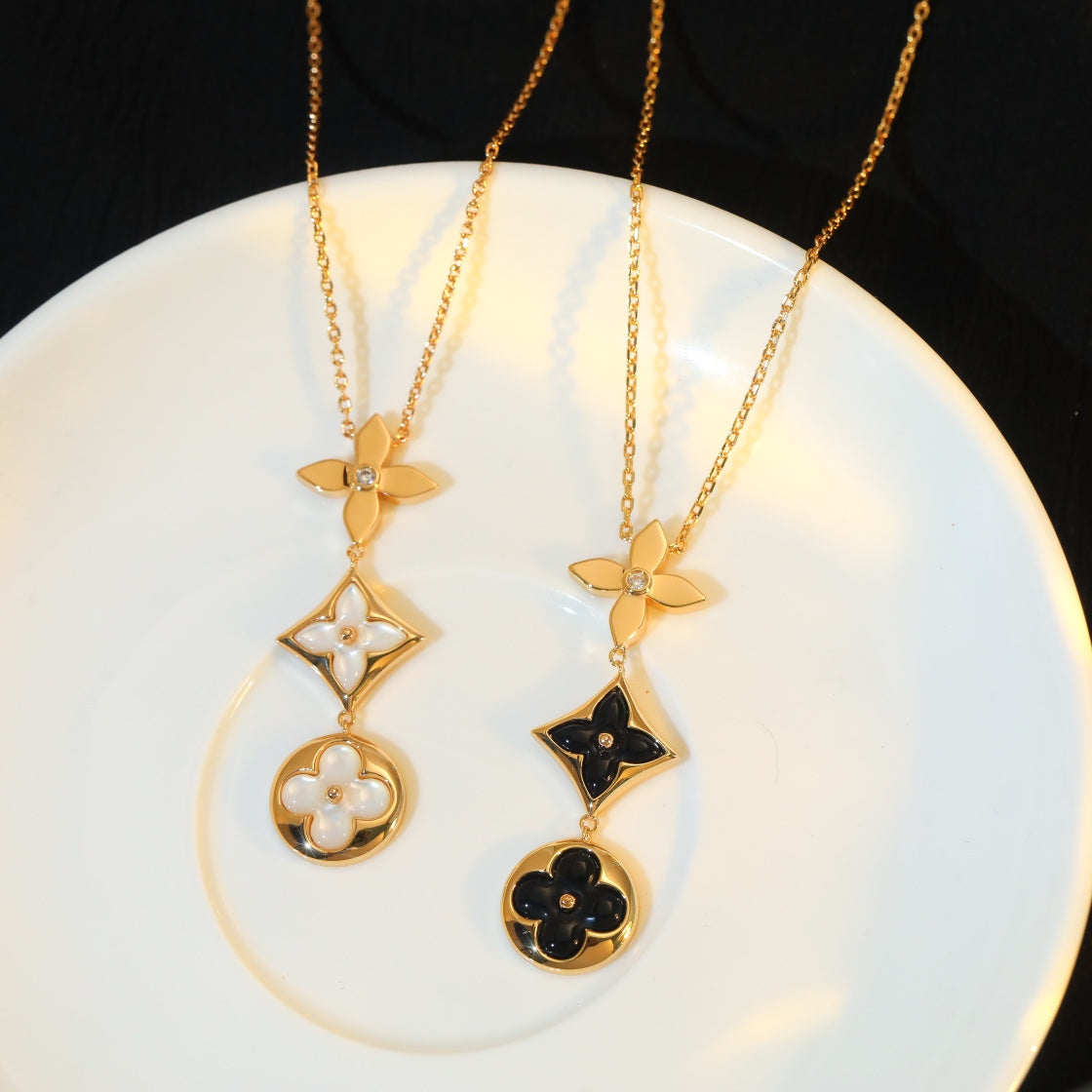 [Amore Jewelry]STAR AND SUN ONYX PINK GOLD NECKLACE