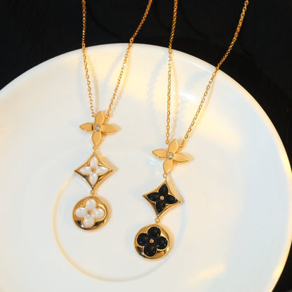[Amore Jewelry]STAR AND SUN ONYX PINK GOLD NECKLACE