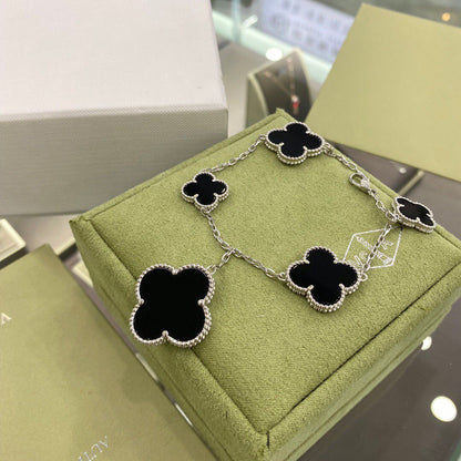[Amore Jewelry]CLOVER 5 MOTIFS SIVLER ONYX BRACELET