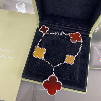 [Amore Jewelry]CLOVER 5 MOTIFS SIVLER CARNELIAN TIGER EYE BRACELET