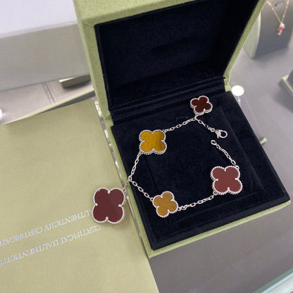 [Amore Jewelry]CLOVER 5 MOTIFS SIVLER CARNELIAN TIGER EYE BRACELET