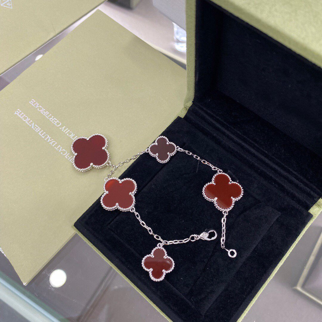 [Amore Jewelry]CLOVER 5 MOTIFS SIVLER CARNELIAN BRACELET
