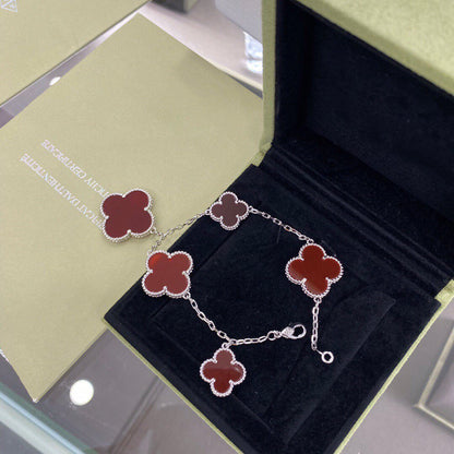 [Amore Jewelry]CLOVER 5 MOTIFS SIVLER CARNELIAN BRACELET