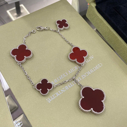 [Amore Jewelry]CLOVER 5 MOTIFS SIVLER CARNELIAN BRACELET