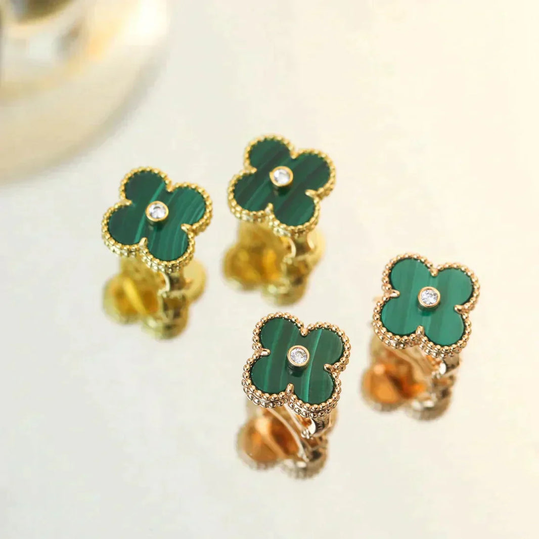 [Amore Jewelry]CLOVER MEDIUM 1 MOTIFS MALACHITE DIAMOND EARRINGS