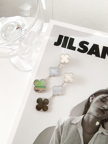 [Amore Jewelry]CLOVER 3 MOTIFS CHALCEDONY DARK MOP SILVER EARRINGS