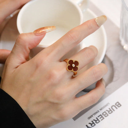 [Amore Jewelry]CLOVER CARNELIAN RING ROSE GOLD DIAMOND