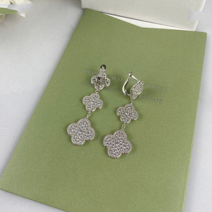 [Amore Jewelry]CLOVER 3 MOTIF DIAMOND SILVER DROP EARRINGS
